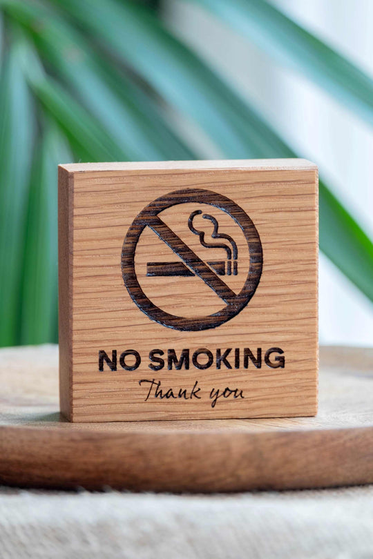 Solid Oak No Smoking Sign : Freestanding Wooden Table Plaque