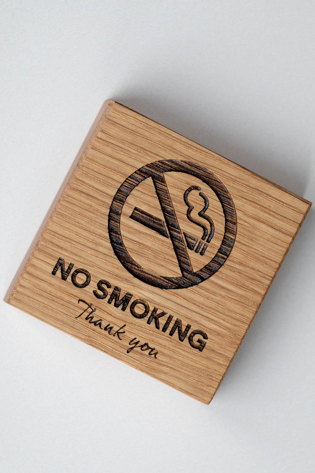 Solid Oak No Smoking Sign : Freestanding Wooden Table Plaque