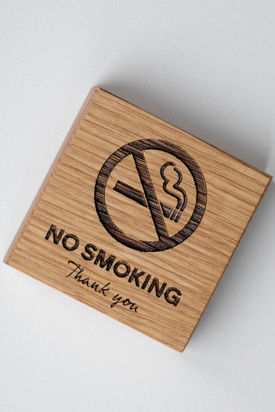 Solid Oak No Smoking Sign : Freestanding Wooden Table Plaque