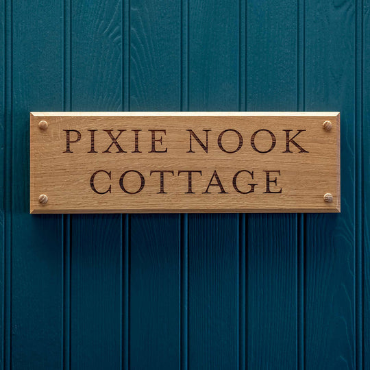 Custom Engraved Wooden House Sign : Solid Oak Name Plaque