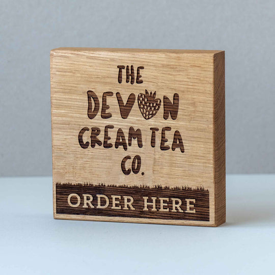 Freestanding Solid Oak Counter Sign : Custom Wooden Desk & Reception Plaque