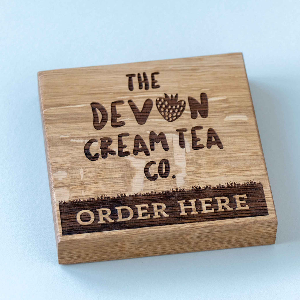 Freestanding Solid Oak Counter Sign : Custom Wooden Desk & Reception Plaque