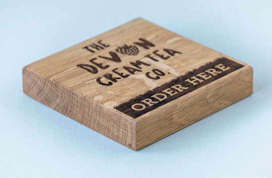 Freestanding Solid Oak Counter Sign : Custom Wooden Desk & Reception Plaque